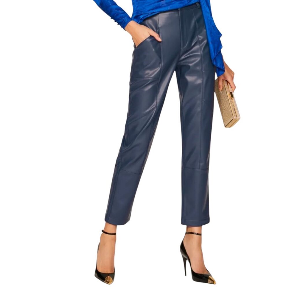 New Ronny Kobo Katie Faux Leather Pants Navy Blue size 8 Womens